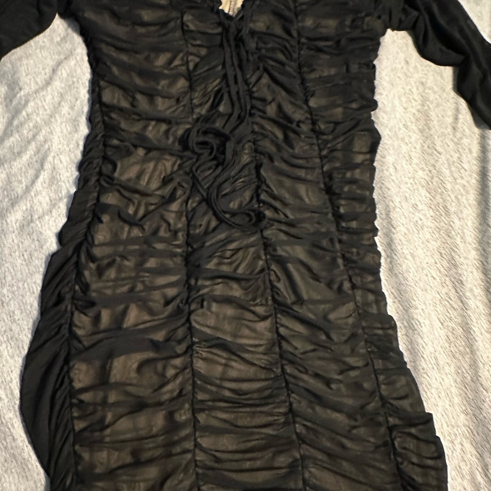 SHEIN Black Long Sleeve Ruched Dress mid